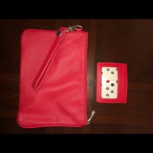 Red wristlet clutch with card case